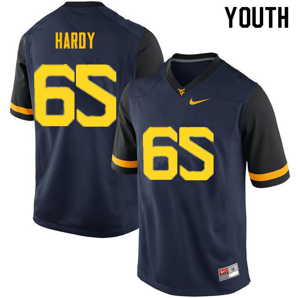 Youth #65 Isaiah Hardy West Virginia Mountaineers College Football Jerseys Sale-Navy